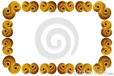 Frame with white background, Traditional saffron buns, tradition in Sweden at first advent until Christmas. Stock Photo