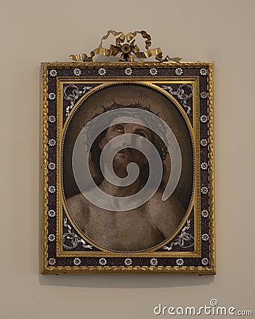 Framed painting of Jesus with a crown of thorns in the Pena Palace in Sintra, Portugal. Editorial Stock Photo