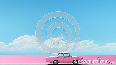 Surrealist Composition: Pink Car Driving On Summer Wall Stock Photo