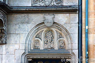 Framed window in medieval and classical architecture Stock Photo