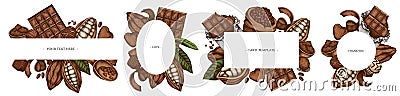 Frames with colored cocoa beans, cocoa, chocolate, chocolate candies Vector Illustration