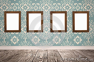 Frames with empty canvases on wall in art gallery. Space for design Stock Photo