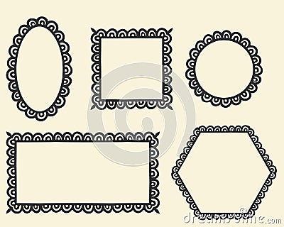 Frames outline set. Hand drawn decorative doodle ink stroke borders collection, ornamental line, circle, square Vector Illustration