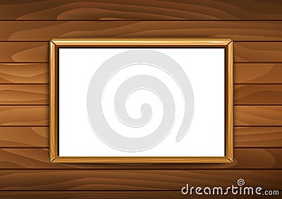 Frames for paintings or photographs on the brick wooden background Vector Illustration