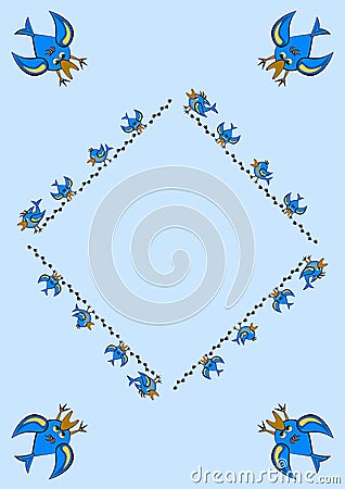 Frames, pattern - birds leave footprints in the snow. The season is winter Vector Illustration