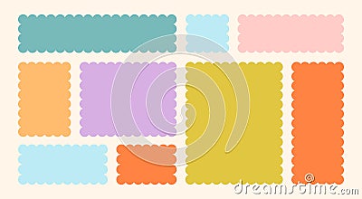 Frames Scalloped Vector Corrugated Bento Grid Shapes Set. Scallop Frame Wavy Retro Stickers Collection. Zig Zag Edge Vector Illustration