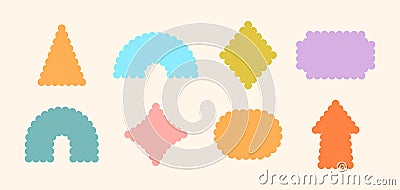 Frames Scalloped Vector Corrugated Shapes Set. Scallop Color Frame Wavy Retro Stickers Collection. Zig Zag Edge Vector Illustration