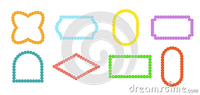 Frames Scalloped Vector Corrugated Shapes Set. Scallop Color Frame Wavy Retro Stickers Collection. Zig Zag Edge Vector Illustration