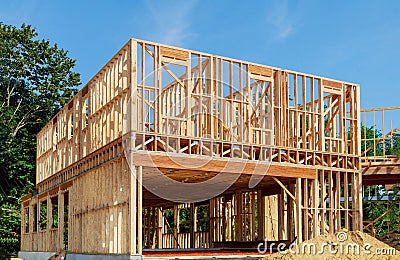 Framing beam of new house under construction home framing Stock Photo