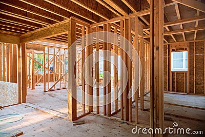 Framing beam of new house under construction home framing Stock Photo