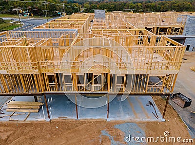 Framing home unfinished wood frame building or a house Stock Photo