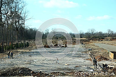 Framing Out the Foundation New Residential Construction Site Stock Photo