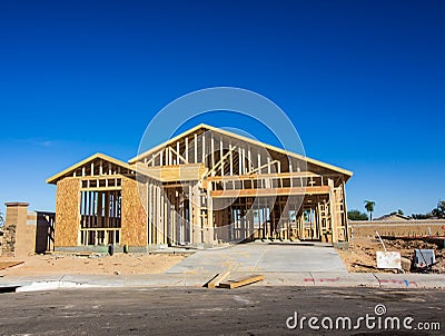 Wood Framing On New Home Construction Stock Photo