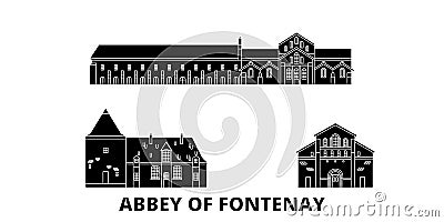 France, Abbey Of Fontenay flat travel skyline set. France, Abbey Of Fontenay black city vector illustration, symbol Vector Illustration