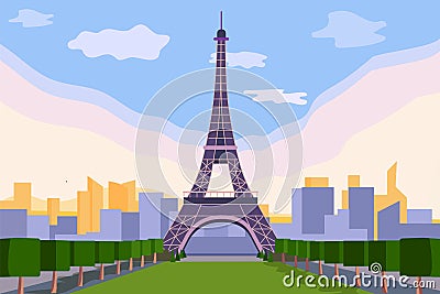 France background. City landmark. Paris tour with famous building and attractions. Tourists travel. Love French capital Vector Illustration