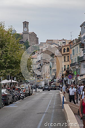 FRANCE, CANNES - AUGUST 8, 2013: View of the tourist street in t Editorial Stock Photo