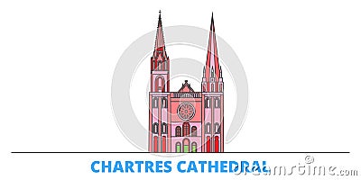 France, Chartres Cathedral Landmark line cityscape, flat vector. Travel city landmark, oultine illustration, line world Vector Illustration