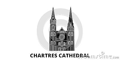 France, Chartres Cathedral Landmark flat travel skyline set. France, Chartres Cathedral Landmark black city vector Vector Illustration