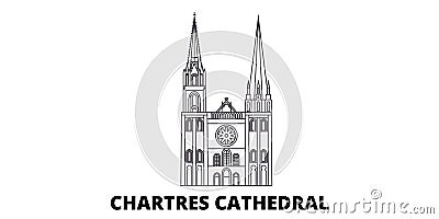 France, Chartres Cathedral Landmark line travel skyline set. France, Chartres Cathedral Landmark outline city vector Vector Illustration