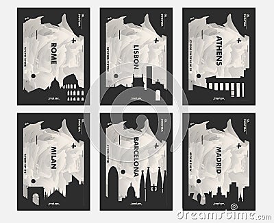 France Paris, Marseille, Lyon, Cannes and Nice cities posters vector set Vector Illustration