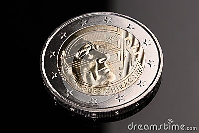 France, commemorative 2 euro bimetallic coin, Jacques Chirac, editorial Editorial Stock Photo