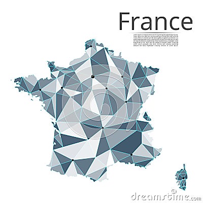 France communication network map. Vector low poly image of a global map Stock Photo