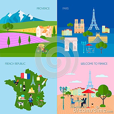 France Concept Icons Set Vector Illustration