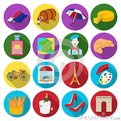 France country set icons in flat style. Big collection of France country vector symbol stock illustration Vector Illustration