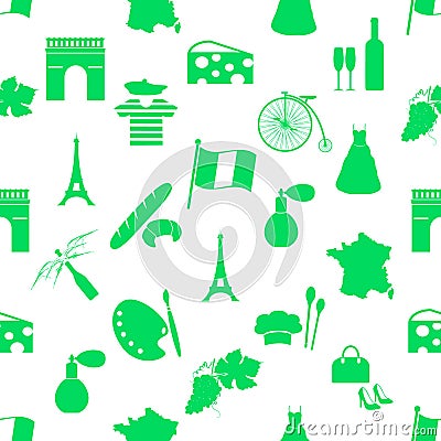 France country theme symbols and icons green seamless pattern eps10 Vector Illustration