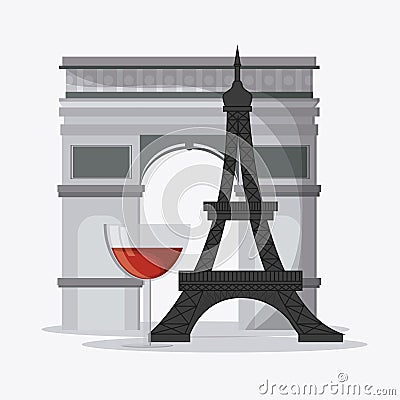 France design. eiffel tower and arch of trumph. graphic Cartoon Illustration