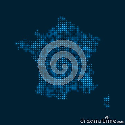 France dotted glowing map. Vector Illustration