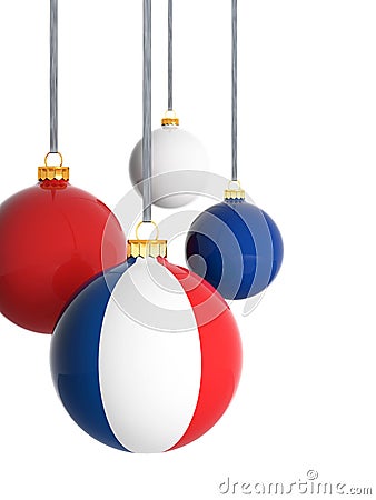 France flag ball and Christmas baubles hanging isolated on white background Stock Photo