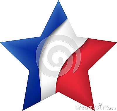 France flag icon in the shape of star. Waving in the wind. Abstract waving france flag. French tricolor. Paper cut style. Vector Vector Illustration