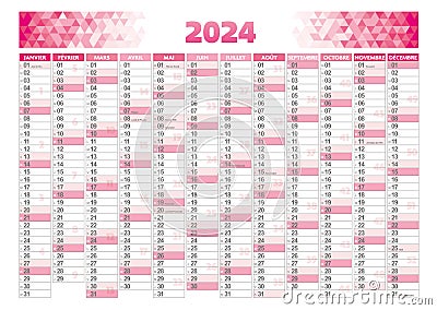 2024 france front annual calendar Vector Illustration