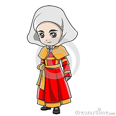 Cartoon girl wearing france costume Vector Illustration