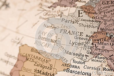 France on a globe Stock Photo