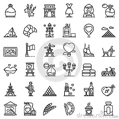 France icons set, outline style Vector Illustration