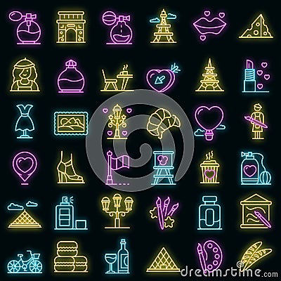 France icons set vector neon Vector Illustration