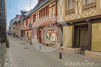 FRANCE JOSSELIN 2018 AUG: view of the Rue des Vierges street in Josselin town of France Editorial Stock Photo