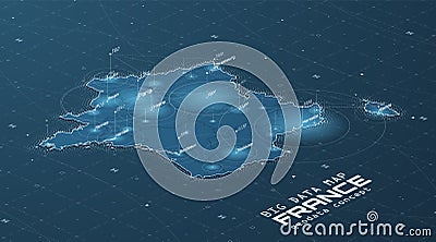 France map big data visualization. Futuristic map infographic. Information aesthetics. Visual data complexity. Complex Vector Illustration
