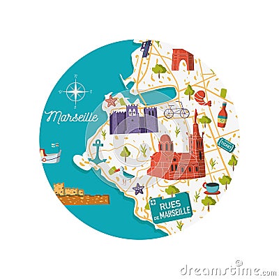France Marseille city map illustration Vector Illustration