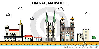 France, Marseille. City skyline architecture . Editable Vector Illustration