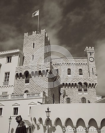 France Monaco Monte Carlo palace detail black and white Stock Photo