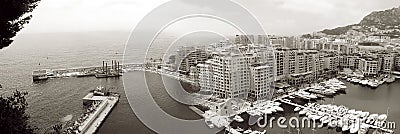 France Monaco panoramic view over port black and white Stock Photo