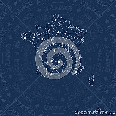 France network, constellation style country map. Vector Illustration