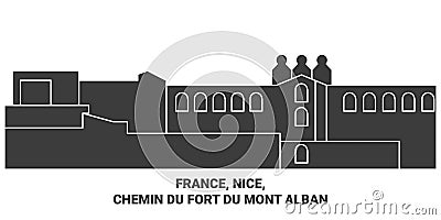 France, Nice, Chemin Du Fort Du Mont Alban travel landmark vector illustration Vector Illustration