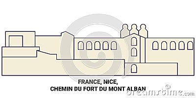 France, Nice, Chemin Du Fort Du Mont Alban travel landmark vector illustration Vector Illustration