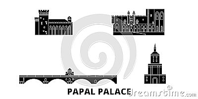 France,Papal Palace, Episcopal Ensemble Avignon Bridge flat travel skyline set. France,Papal Palace, Episcopal Ensemble Vector Illustration