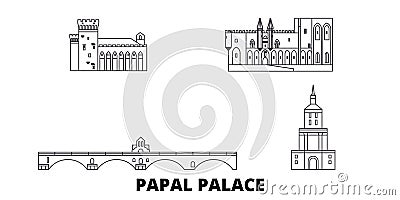 France,Papal Palace, Episcopal Ensemble Avignon Bridge line travel skyline set. France,Papal Palace, Episcopal Ensemble Vector Illustration