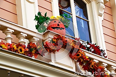 France, Paris, Disneyland, October 14, 2018 Disneyland Halloween decoration detail and windows Editorial Stock Photo